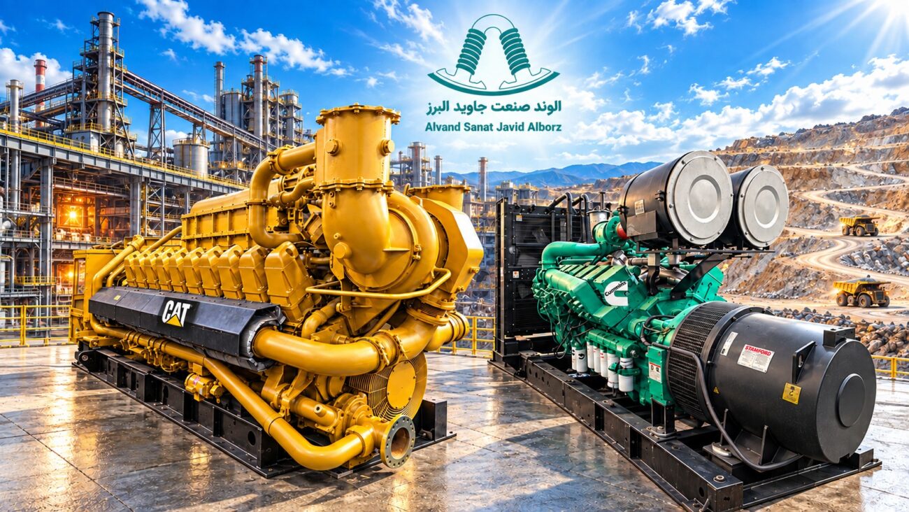 رندر تأییدشده ژنراتورهای کاترپیلار و کامینز در فضای صنعتی